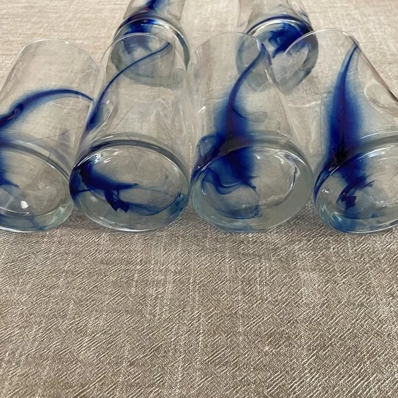 NAUTICA HOME COBALT BLUE SWIRL DIMPLED DRINKING GLASSES SET OF 6 16 OZ - Picture 5 of 5